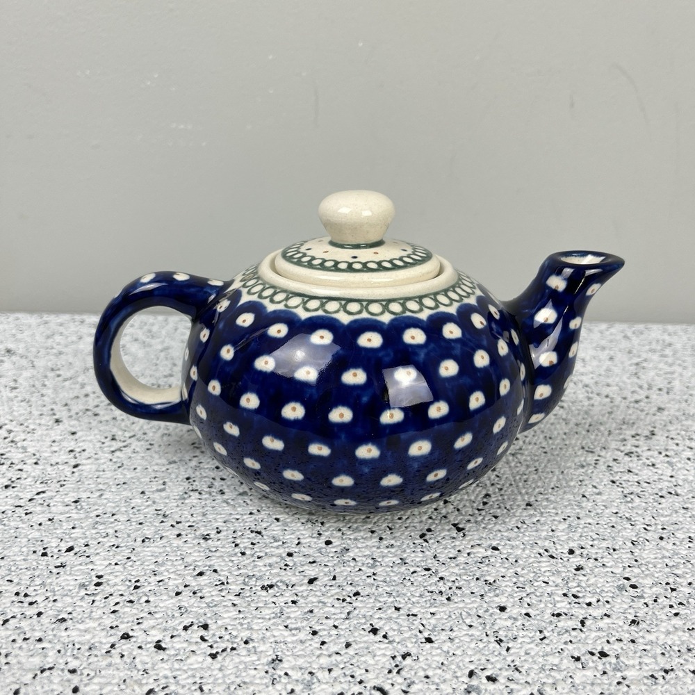 Bonabry Stoneware Polish Pottery Small Teapot with Lid Signed